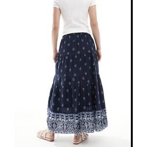 NWT Hollister Jan Tiered Femme Pull On Maxi Skirt Blue Hippie Peasant Medium